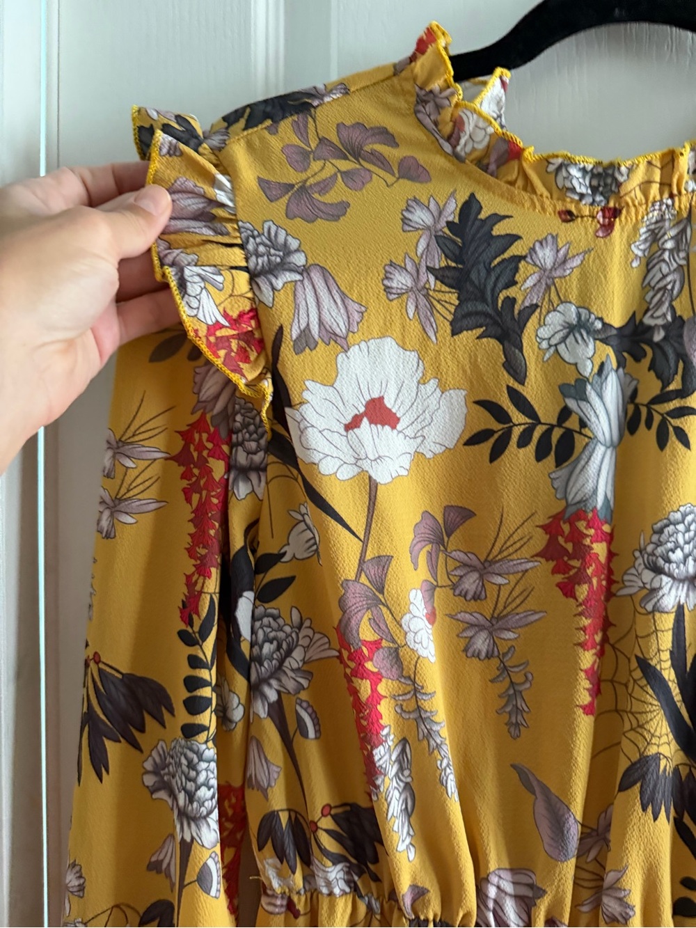 Yellow Floral Ruffle Mini Dress - Picture 2 of 4